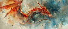 Stunning Watercolor Depicting A Rainbow Dragon With Brilliant Colors And A White Background