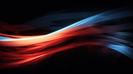 Wall Mural - ribbons of blue and red light flow, intersecting within darkness