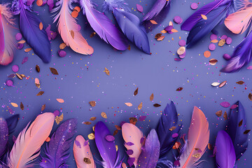 Wall Mural - purple and light purple feathers on purple background