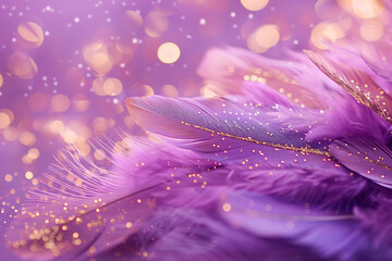 Wall Mural - purple background with feathers and glitter in the st