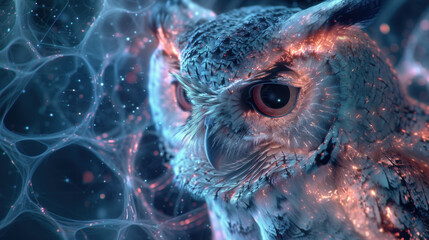 Wall Mural - Portrait of an unreal owl with creative background
