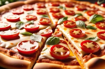 Wall Mural - tasty pizza, top view. Beautiful background for national pizza day, italian restaurant menu or pizzeria. Traditional Italian food. National pizza day