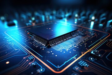 Information Technology Concept on Futuristic Circuit Board Background with Tech Icons