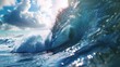 an adrenaline-fueled moment captured as a surfer navigates the barrel of a massive wave