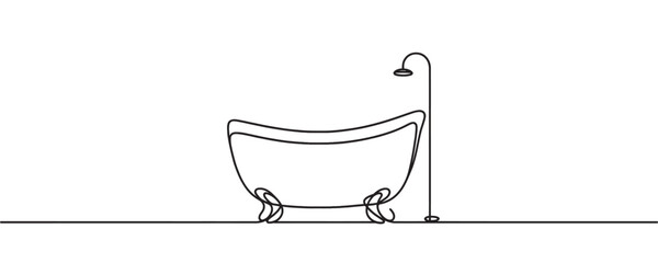 Wall Mural - Continuous pattern style bathtub. Bath minimalist black linear design. Vector illustration