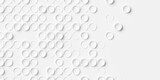 Fototapeta Do przedpokoju - Array or grid of randomly offset white circular rings background wallpaper banner pattern with copy space