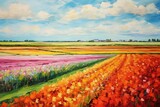 Fototapeta Kwiaty - landscape agriculture tulips garden farm red .