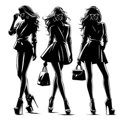 Wall Mural - Silhouette of stylish girls 