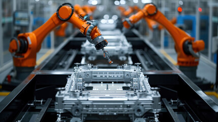 Aufkleber - Automated robotics arms efficiently assembling a car on a production line, showcasing precision and advanced manufacturing technology