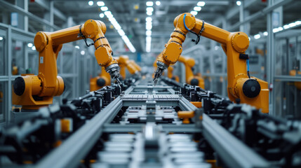Aufkleber - Automated robotics arms efficiently assembling a car on a production line, showcasing precision and advanced manufacturing technology