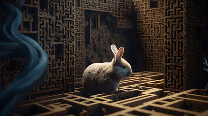 Wall Mural - a rabbit sitting with a maze in the middle