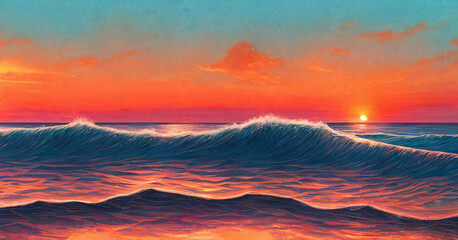 Wall Mural - sunset over the sea,panorama . ai generative