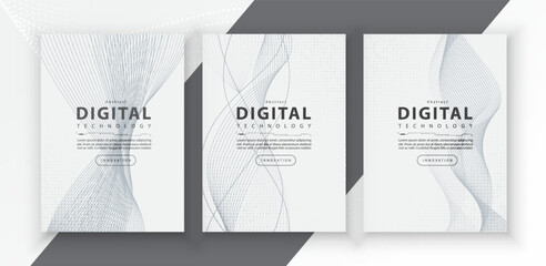 Poster brochure cover banner presentation layout template, technology digital futuristic internet network connection white background, abstract cyber future tech communication, Ai big data science 3d
