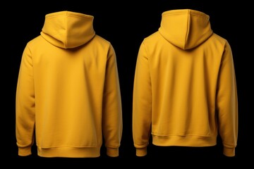 Wall Mural - Mockup of two yellow hoodies from behind, tailored for branding and fashion design use, dark black background