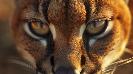 Wall Mural - captivating closeup of a caracal majestic face, showcasing its wild beauty in natural habitat