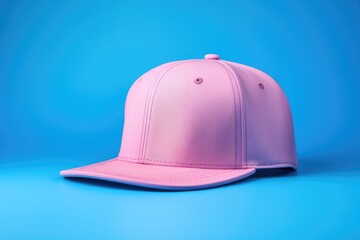 Wall Mural - Pink snapback presented as a mockup on a blue background, ideal for showcasing design, branding and printing