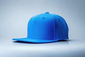 Wall Mural - A sleek azure snapback cap displayed on a soft gradient background for a clean clothing mockup