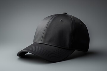 Wall Mural - Black baseball cap presented as a mockup on a grey background, ideal for showcasing design, branding and printing