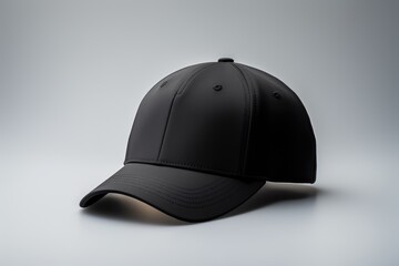 Wall Mural - Black baseball cap presented as a mockup on a grey neutral background, ideal for showcasing design, branding and printing