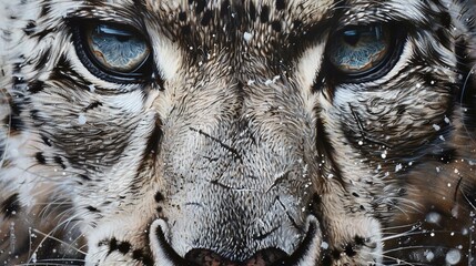 Wall Mural - enchanting snow leopard closeup: elusive predator captured in the serene beauty of the mountain land