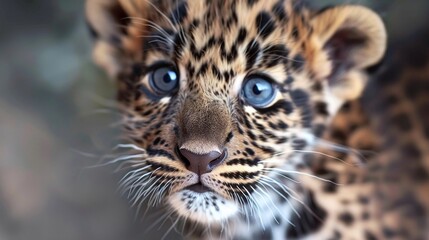 Wall Mural - closeup of adorable baby leopard cub face, a serene moment in the wild