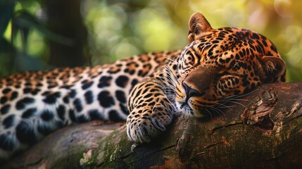 Wall Mural - spotted leopard captured in its natural habitat, resting on tree in the wilderness