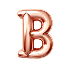 Rose gold metallic B alphabet balloon Realistic 3D on white background.