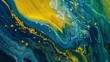 Vibrant abstract art: stunning yellow paint swipe amidst blue and green

