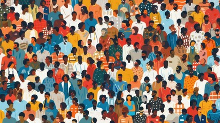 Wall Mural - Vibrant diversity: abstract art seamless pattern of colorful people crowd. Illustration celebrating multi-ethnic community and cultural diversity in modern collage painting