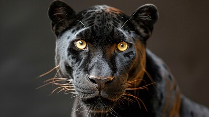 Wall Mural - closeup of a majestic black panther, isolated against a dark background with piercing yellow eyes