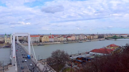 Sticker - The traffic on Elisabeth Bridge, the view from Gellert Hill, Budapest, Hungary