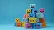 © touseef - cubist emotions: diverse expressions on blue background - empathy and emotional intelligence concept