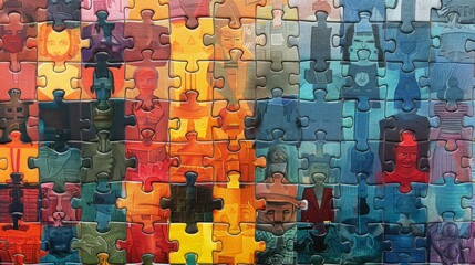 vibrant puzzle figures representing diversity and inclusion, conceptual image of multicultural unity