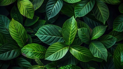 Wall Mural - Close-Up of Green Leaf Background, Nature Foliage Abstract showcasing Leaf Texture, Ideal for Organic Greenery and Natural Product Backgrounds in Business and Ecology.