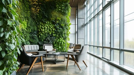 Wall Mural - Modern Office space with Vertical Garden Wall and large windows