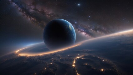 Wall Mural - planet in space _A landscape with the Milky Way galaxy and a Earth in space.  