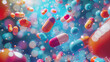 © LotusBlanc - Colorful Floating Pills: Pharmaceutical Background with Vitamin Capsules. Drugs, Fentanyl Addiction Awareness.