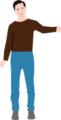 Lonely man. Male character smiling. Young handsome guy. Delivery, introduction. illustration on transparent, png