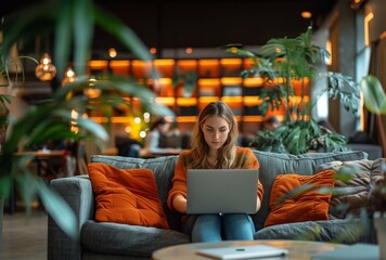 people use laptop In the Cafe, digital nomad generative ai  art