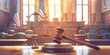Symbol of Justice, Judge Gavel and Scales in the Court Hall, Representing Judiciary, Jurisprudence, and Justice. Ample Copy Space Available.