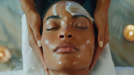 pamper yourself with a tranquil spa session, featuring a facial massage and skincare treatment for black women's wellness and relaxation