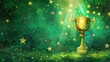 gold trophy cup shines with pride on the vibrant green background, adorned with twinkling stars, symbolizing victory and achievement