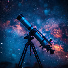 Wall Mural - Telescope for Observing Cosmic Galaxies on Long Tripod