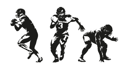 Sticker - Football players silhouettes, group of american football players, set of vector drawings of team sport athletes