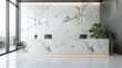 © CinimaticWorks - unveiling the sophistication of the interior design of a beautiful elegance reception area with luxury white marble counter and wall, exuding chic style and modern charm