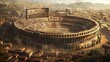 © CinimaticWorks - ancient roman colosseum like sports arena, an architectural marvel steeped in history and culture, hosting a variety of entertainment events
