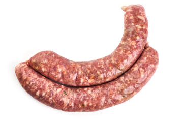 Wall Mural - Italian sausages, Raw Salsiccia Sausages, isolated on a white background. Close-up.