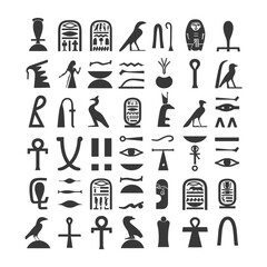 Wall Mural - silhouette collection of ancient egyptian hieroglyphs symbol logo black color only