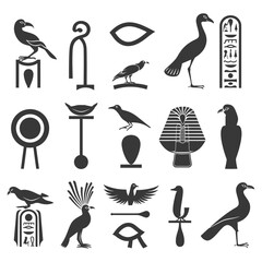 Silhouette collection of ancient egyptian hieroglyphs symbol logo black color only