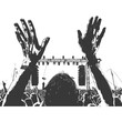 Silhouette hands raised at a music festival black color only
